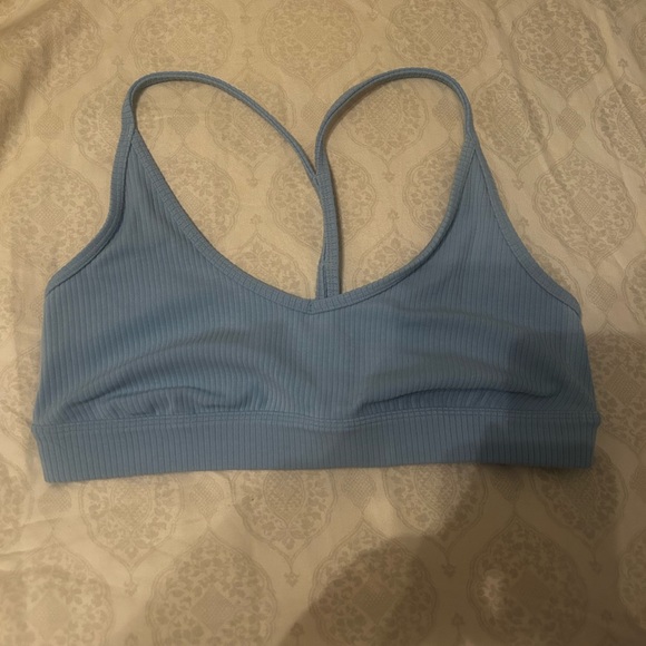 ALO Blissful Rib Knit Sports Bra in Ocean Teal - Picture 5 of 7